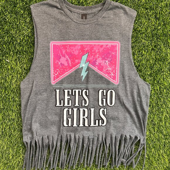 🔴 CLOSE OUT | Let's Go Girls Fringe Muscle Tank - Picture 1 of 6